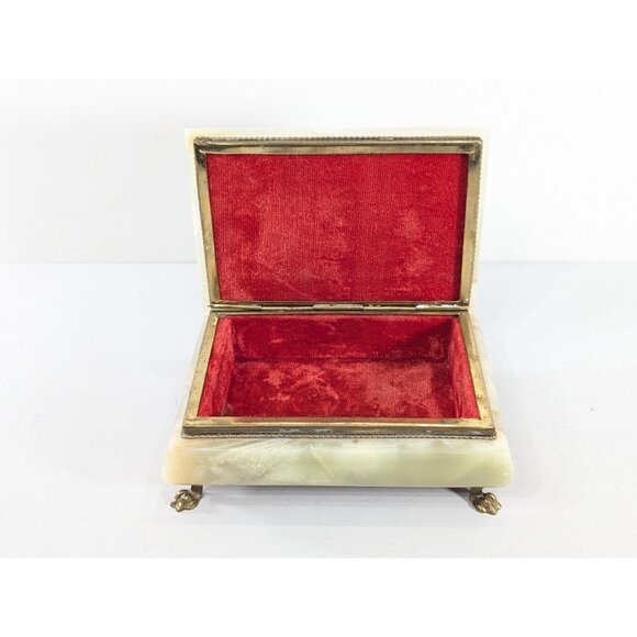 Italian Rectangular Green Onyx Marble Storage Box with Brass hardware and feet - Picture 10 of 15